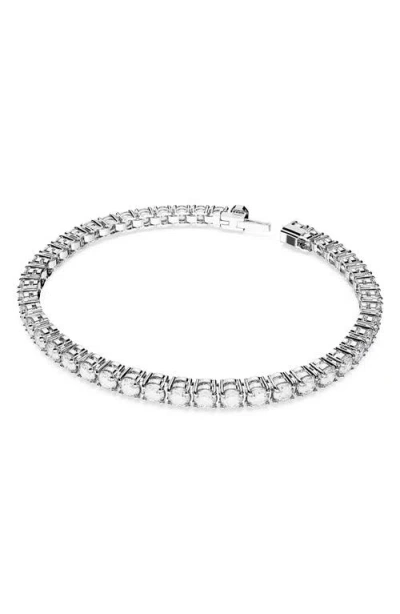 Swarovski Matrix Tennis Bracelet S Rhodium Shiny White In Silver Tone