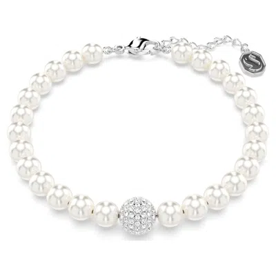 Swarovski Remix Pave Fireball & Imitation Pearl Bracelet In Rhodium Plated In Silver