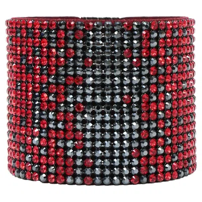 Swarovski Rhinestone-embellished Wide Bangle Bracelet In Red Suede