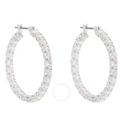 Swarovski Rhodium Matrix Plated Hoop Earrings In White
