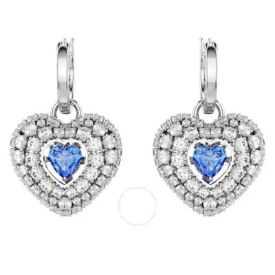 Swarovski Rhodium Plated Idyllia Heart Drop Earrings In Blue