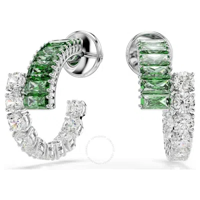 Swarovski Rhodium Plated Matrix Hoop Earrings In Green