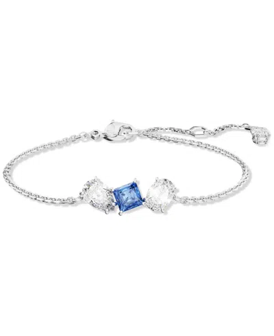 Swarovski Mesmera Clear & Blue Mixed Cut Crystal Link Bracelet In Rhodium Plated
