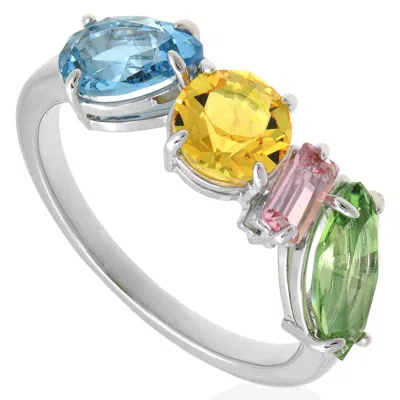 Swarovski Rhodium Plated Mixed Cuts Gema Ring In Silver