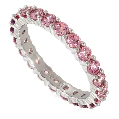 Swarovski Rhodium Plated Pink Round Cut Matrix Ring In Neutral