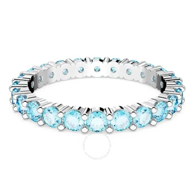Swarovski Rhodium Plated Round Cut Matrix Ring In Blue