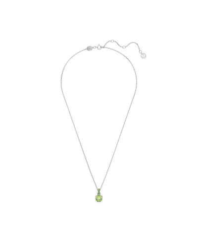 Swarovski Rhodium Plated Square Cut Color Birthstone Pendant Necklace In August,green