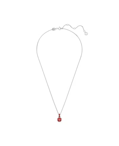 Swarovski Rhodium Plated Square Cut Color Birthstone Pendant Necklace In July,red