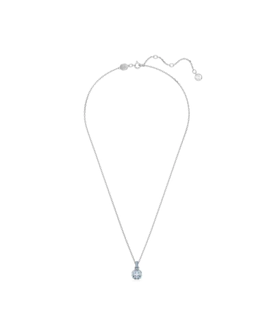 Swarovski Rhodium Plated Square Cut Color Birthstone Pendant Necklace In March,blue