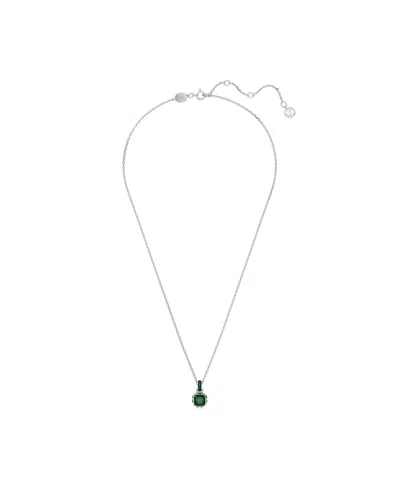 Swarovski Rhodium Plated Square Cut Color Birthstone Pendant Necklace In May,green