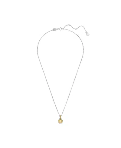 Swarovski Rhodium Plated Square Cut Color Birthstone Pendant Necklace In November,yellow