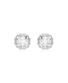 Swarovski Rhodium Plated Square Cut Color Birthstone Stud Earrings In White