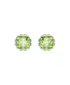 Swarovski Rhodium Plated Square Cut Color Birthstone Stud Earrings In Green