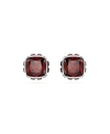Swarovski Rhodium Plated Square Cut Color Birthstone Stud Earrings In Red