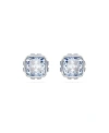 Swarovski Rhodium Plated Square Cut Color Birthstone Stud Earrings In Blue