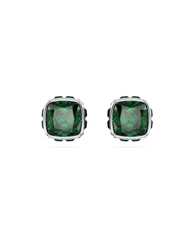 SWAROVSKI RHODIUM PLATED SQUARE CUT COLOR BIRTHSTONE STUD EARRINGS