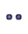 Swarovski Rhodium Plated Square Cut Color Birthstone Stud Earrings In Blue