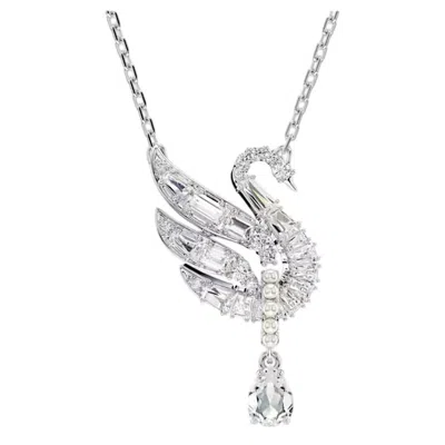 Swarovski Rhodium Plated Swan Pendant Necklace In Silver