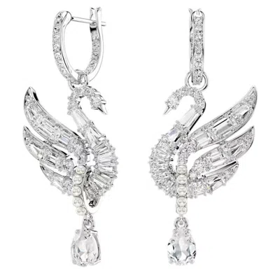 Swarovski Rhodium Plated Swan Vienna Earrings In Silver