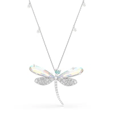 Swarovski Rhodium-plated Dragonfly Necklace In Silver