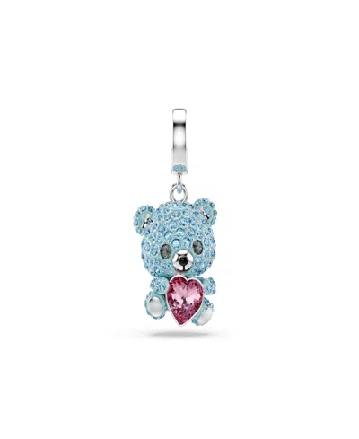 Swarovski Rhodium-plated Playful Teddy Bear Charm In Blue