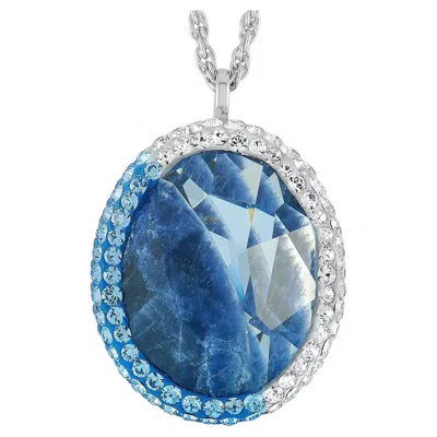 Pre-owned Swarovski Rhodium-plated Stainless Steel Blue & Clear Crystals Pendant Necklace