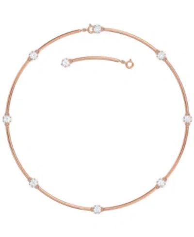 Swarovski Rose Gold-tone Crystal Station Choker Necklace, 15" + 2" Extender In White