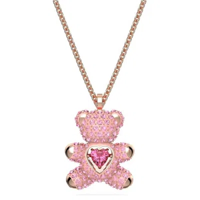 Swarovski Rose Gold-tone Plated Pink Teddy Pendant Necklace