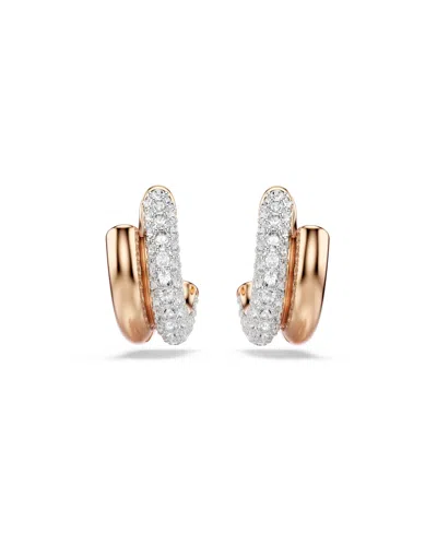 Swarovski Rose Gold-tone Plated Gleaming Tubular Huggie Earrings In Multi