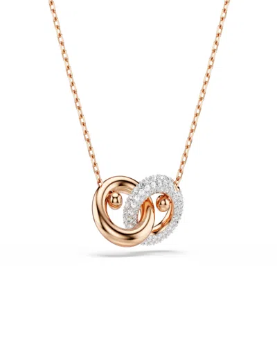 Swarovski Rose Gold-tone Two Interlinked Tubular Ring Necklace In Multi