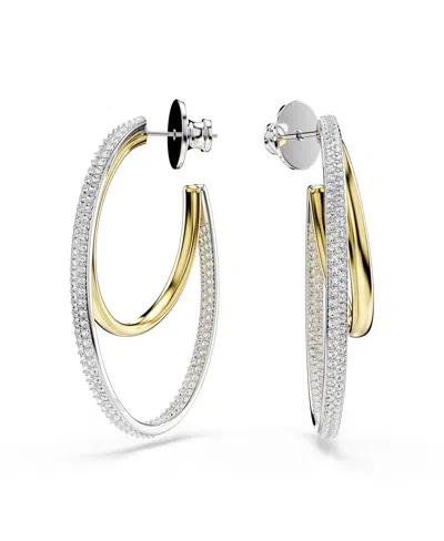 SWAROVSKI ROUND CUT MIXED METAL FINISH HYPERBOLA HOOP EARRINGS
