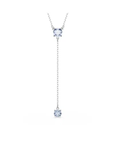 Swarovski Round Cut Rhodium Plated Attract Y Necklace In Blue | ModeSens