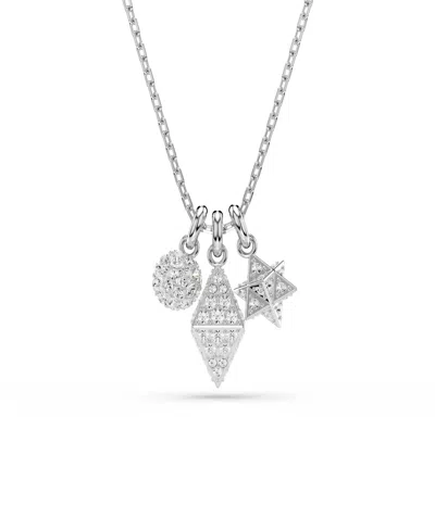 Swarovski Round Cut, Sphere And Cube, White, Rhodium Plated Dextera Pendant Necklace In Silver