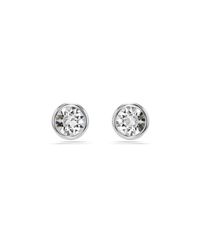 Swarovski Round Cut, White, Rhodium Plated Imber Stud Earrings In Silver