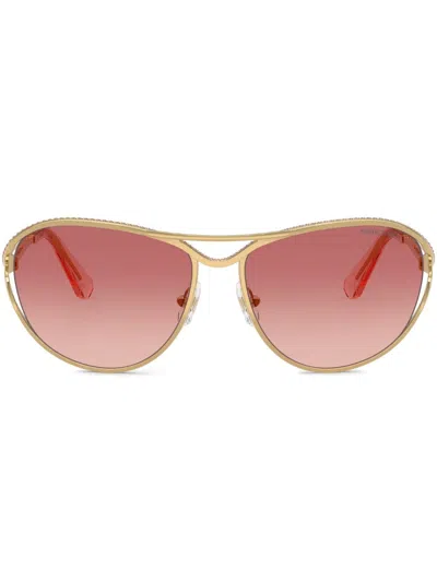 Swarovski Round-frame Sunglasses In Gold