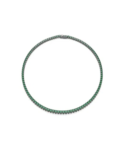 Swarovski Ruthenium-plated Matrix Tennis Necklace In Green