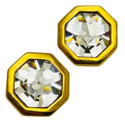 Pre-owned Swarovski Sal Signed Gold Plated Crystal Designer Clip On Earrings In Multi