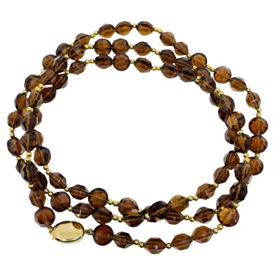 Pre-owned Swarovski Sal Signed Vintage Gold Plated Amber Crystal Beaded Designer Necklace In Brown