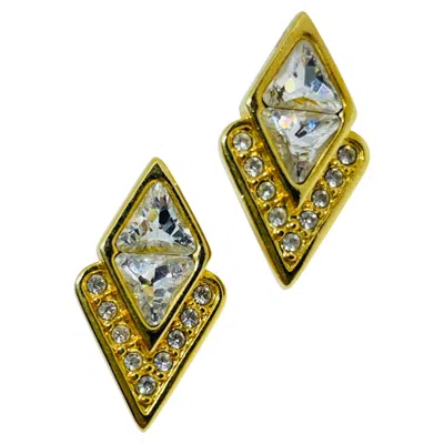 Pre-owned Swarovski Sal Signed Vintage Gold Plated Crystals Designer Post Earrings In Multi