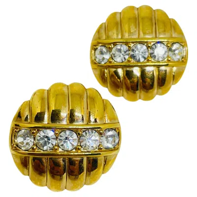 Pre-owned Swarovski Sal Signed Vintage Gold Plated Crystals Designer Post Earrings In Multi