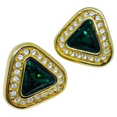 Pre-owned Swarovski Sal Signed Vintage Gold Plated Emerald Crystal Designer Earrings In Green