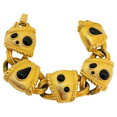 Pre-owned Swarovski Sal Signed Vintage Massive Etruscan Byzantine Cabochon Bracelet In Multi