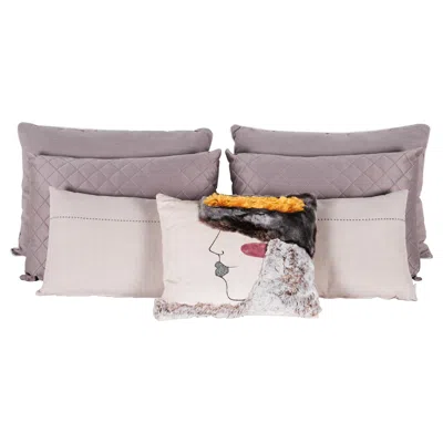 Pre-owned Swarovski Set Of 7 Decorative Pillows Pearl Cream Fur  By Lusitanus In White