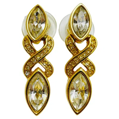 Pre-owned Swarovski Signed Gold Crystal Designer Runway Earrings In Multi