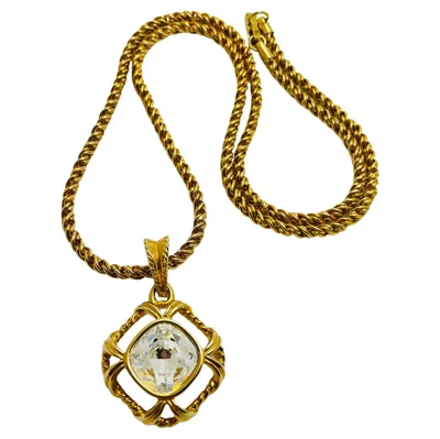 Pre-owned Swarovski Signed Gold Crystal Designer Runway Necklace In Multi