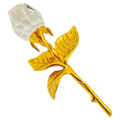 Pre-owned Swarovski Signed Gold Crystal Rose Flower Designer Runway Brooch In Red