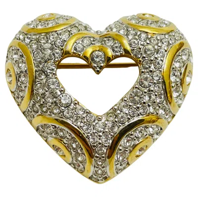 Pre-owned Swarovski Signed Gold Plated Crystals Heart Designer Brooch In Multi