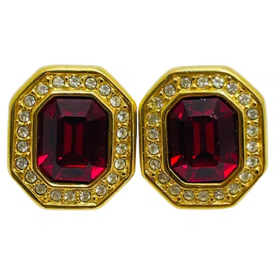 Pre-owned Swarovski Signed Gold Ruby Red Crystal Designer Runway Earrings