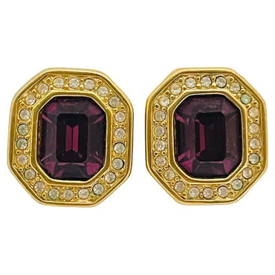 Pre-owned Swarovski Signed Sal Gold Plated Amethyst Crystals Designer Earrings In Purple