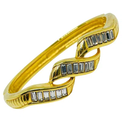 Pre-owned Swarovski Signed Vintage Gold Plated Crystals Designer Chain Bracelet In Multi